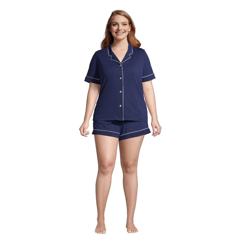 Lands' End Comfort Knit Short-Sleeve Top & Shorts w/ Pockets Pajama Set